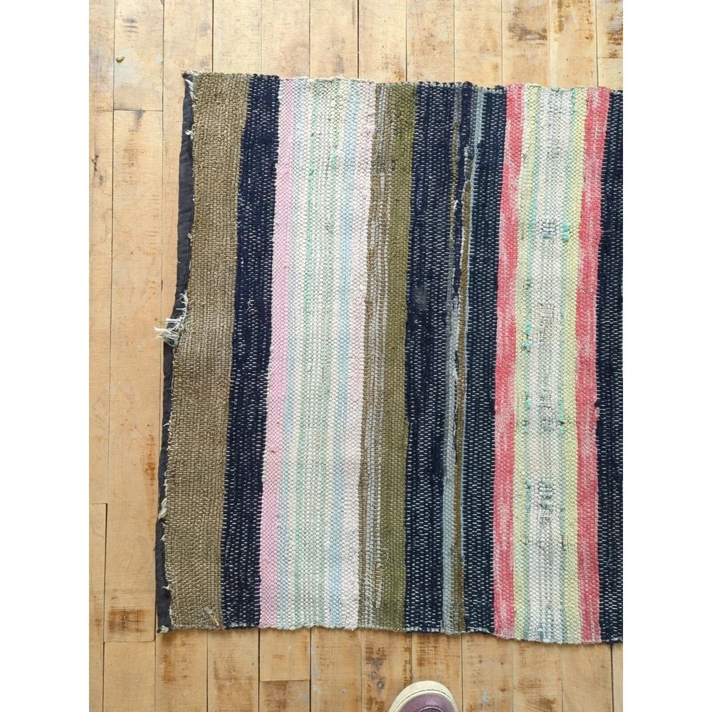 Antique Imported Swedish Hand‎ Made Rag Rug Runner (25.75
